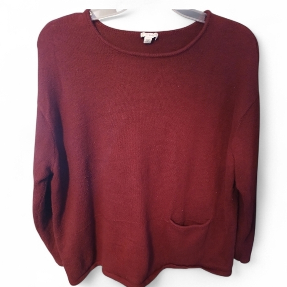 Pure Jill Sweaters - Pure Jill Women's Burgndy Long Sleeve Pullover Sweater, 1 Pocket, Size XL